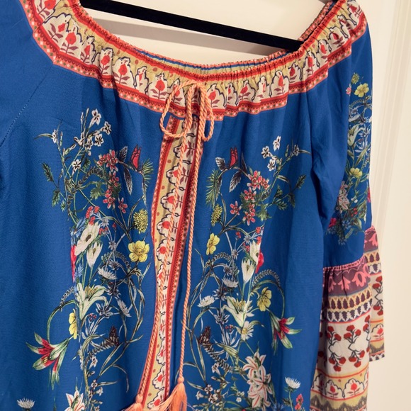 Umgee USA Blue Floral Bell Sleeve Off Shoulder Mini Dress M - Picture 7 of 8